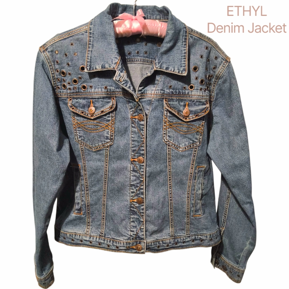 Ethyl Denim Jean Jacket with Grommet Accents - Western Boho